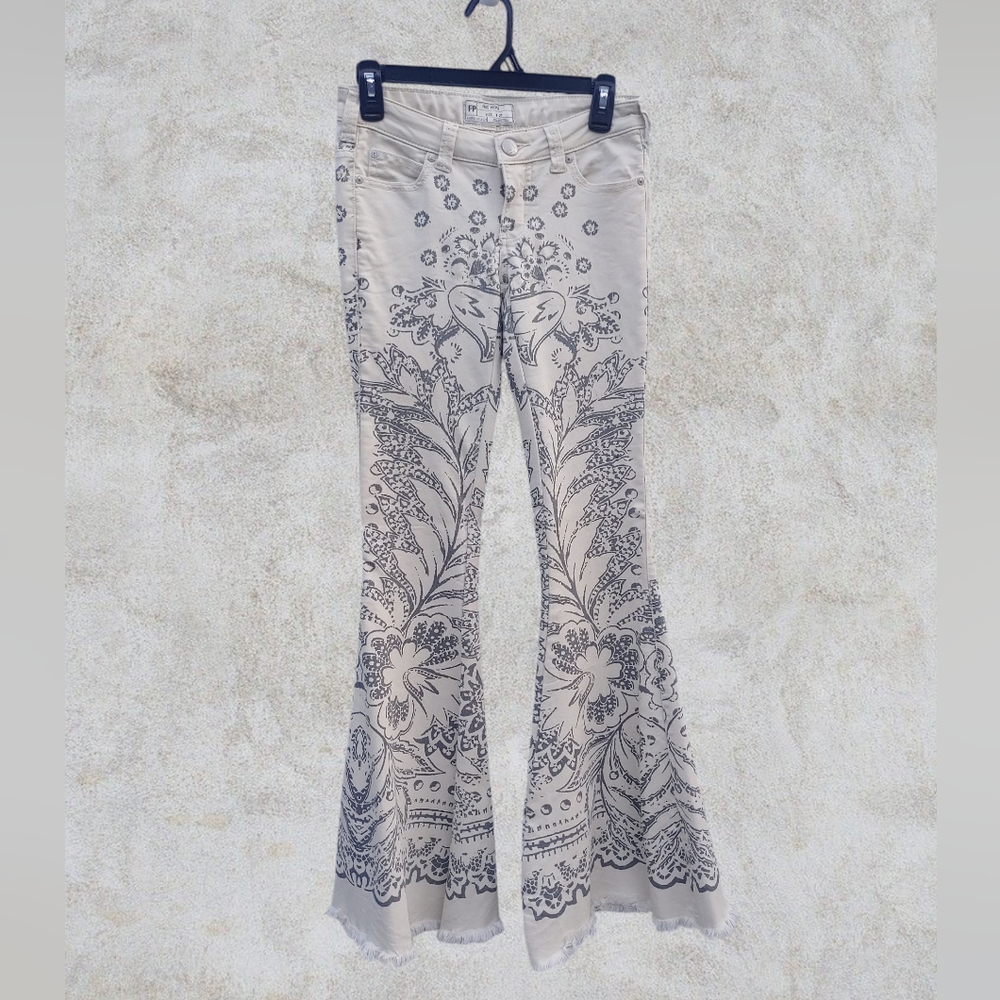 Free People Cream and Black Flare Pants